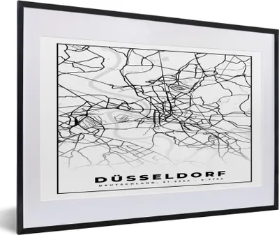 Produktbild von MuchoWow® Gerahmtes Poster Düsseldorf - Karte - Stadtplan - Wegbeschreibung 60x40 cm - Poster mit Schwarzem Bilderrahmen Wandposter Rahmen Foto Bilder - Schlafzimmer - Plakat in Rahmen - Drucken
