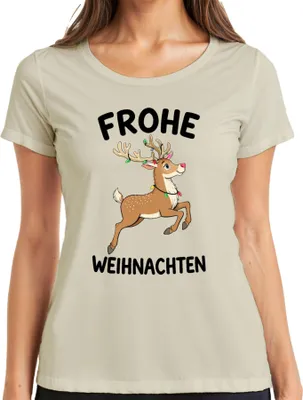 Produktbild von FROHE WEIHNACHTEN Rentier Lichterkette Niedlich Kinder Geschenk Damen T-Shirt, Natur, XL