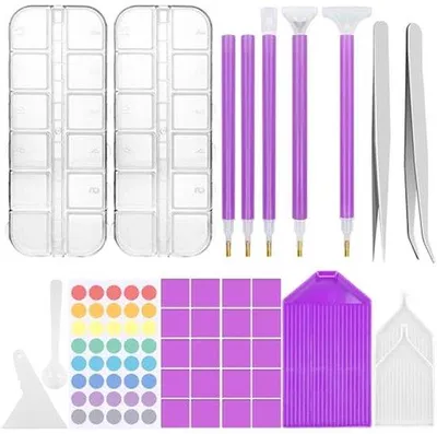 Image de Kit de peinture diamant - Accessoires pour loisirs créatifs - Activités créatives - Stylos ergonomiques - 35 pièces - Multicolore