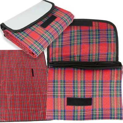 Produktbild von Picknickdecke Picknickmatte Stranddecke wasserdicht 150x200 cm Bordeaux kariert leicht faltbar für Camping Garten und Strand