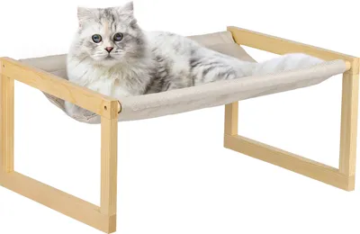 Produktbild von Erhöhtes Katzenbett Atmungsaktiv Holz Haustier Bett für Katzen und kleine Hunde