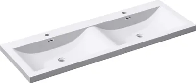 Immagine prodotto di doporro Lavabo da Incasso 144 cm Doppia Vasca in Marmoresina Bianco Lucido, Lavabo Bagno Integrale Soprapiano con 2 Fori Rubinetto e Troppopieno Colossum03