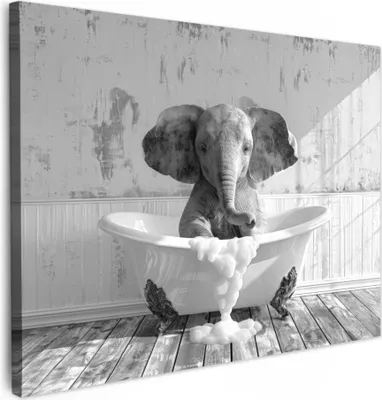 Produktbild von MuchoWow® - Leinwandbilder - Elefant - Vintage - Tiere - Schwarz - Weiß, Wandbild, Wanddeko Bilder Wohnzimmer, 40x30 cm