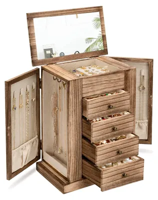 Produktbild von Große Holz-Schmuckschatulle mit Spiegel und Schubladen