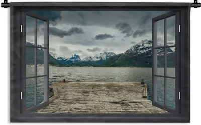 Produktbild von MuchoWow® Wandteppich Wandbehang Aussicht - Berg - See 60x40 cm Tapisserie Dekoration Wandtuch - Wanddekorationen
