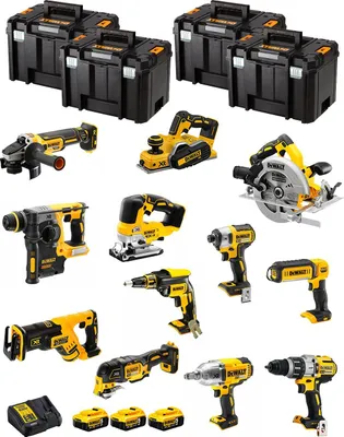 Produktbild von DeWALT Kit DWK1203T (DCD996+DCH273+DCG405+DCF887+DCF899H+DCS334+DCS570+ DCS355+DCP580+DCS367+DCL050+DCF620+3x5,0Ah+DCB115+4xTVI)