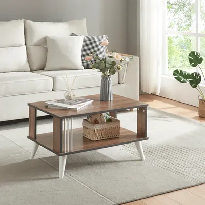 Produktbild von Couchtisch Århus mit Ablage Wohnzimmertisch Rechteckig Kaffeetisch 40 x 70 x 50 cm Sofatisch Eiche