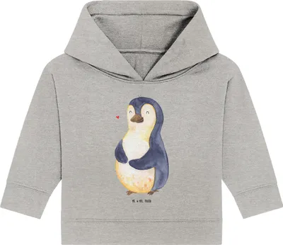 Produktbild von Mr. & Mrs. Panda Organic Baby Hoodie Pinguin Diät 12. - 18. Monat - Heather Grey - Geschenk, Abnehmen, Kapuzensweatshirt, Bierbauch, glücklich, Kapuzenshirt