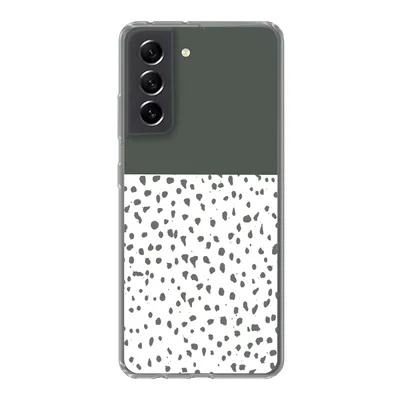 Produktbild von MuchoWow® Handyhülle Schutzhülle Hülle für Samsung Galaxy S21 FE Polka dots - Grau - Weiß Silikon Softcase Handy Hülle - Mobiltelefonhülle