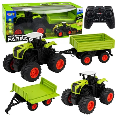 Productafbeelding van Hoge landbouwtractor met kipperaanhangwagen op afstand bestuurbare Rc 1:16