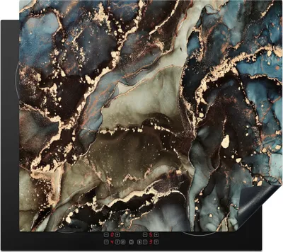 Produktbild von KitchenYeah© Herdabdeckplatte Marmor - Gold - Grün , 59x52cm, Küche Deko, Glaskeramikkochfeld Herdabdeckung, Abdeckplatte fùr Kochfeld
