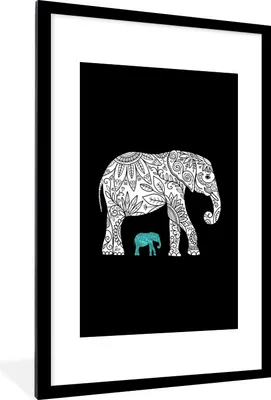 Produktbild von MuchoWow® MuchoWow® Gerahmtes Poster Elefant - Muster - Schwarz 60x90 cm - Poster mit zchwarzem Bilderrahmen - Dekoration - Wandposter Wohnzimmer - Hochwertig
