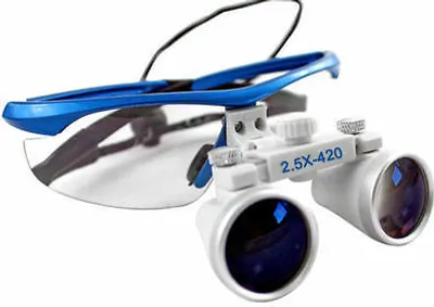 Obrázek produktu pro Zubní binokulární lupa Lupy Hlava lupy Optická binokulární drážkovaná lupa Brýle Loupe brýle 2,5X 420MM Modrá