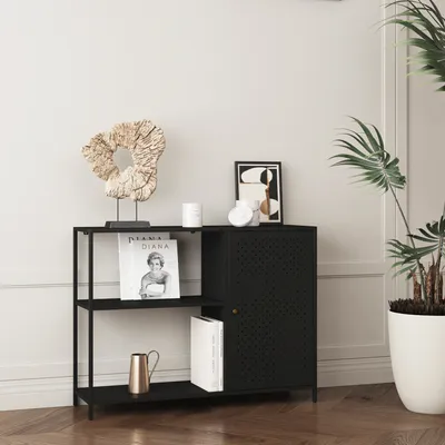 Produktbild von Schrankregal ’Viitasaari’ mit Schranktür Metall 100 x 30 x 75 cm Schwarz