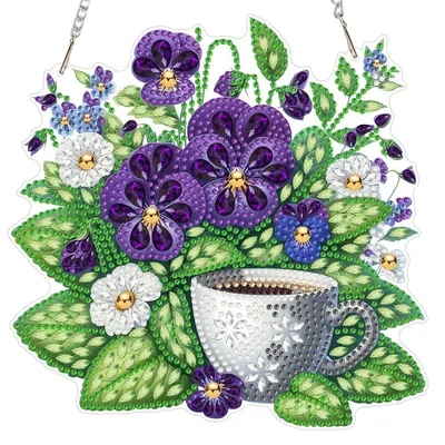 Produktbild von Diamond Painting Anhänger Stiefmütterchen Blumen Hängend Ornament Fenster Wand Decor Bastelset