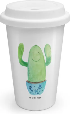 Produktbild von Mr. & Mrs. Panda ToGo Kaffeebecher Kaktus Happy - Weiß - Geschenk, Thermobecher To Go, Ausbildung, Spruch, Isolierbecher, Familie, Freundin, Becher, Kakteen, Neustart