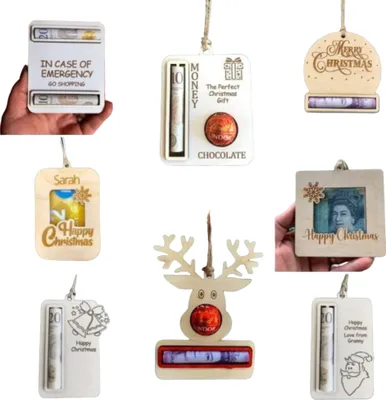 Produktbild von 3er Set Weihnachtsbaum-Ornamente aus Lindenholz (9-13 cm), langlebige und vielseitige Geldklammer-Dekoration – ORNATASTIC