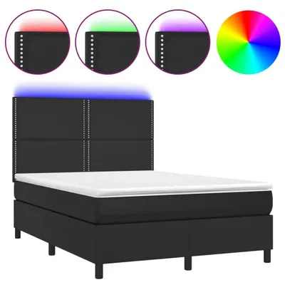 Image de vidaXL Lit Boxspring avec matelas & LED Noir 140x190 cm Similicuir