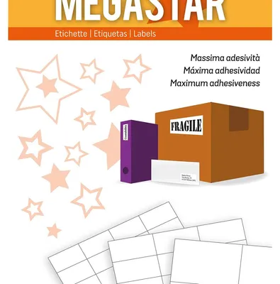 Produktbild von Megastar Weiße Selbstklebende Etiketten 99x93 mm Abgerundete Ecken 6 pro Blatt 100 Blätter Laser/Tintenstrahl/Kopierer LP4MS-9993
