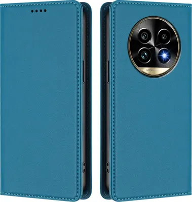 Image de Étui en cuir pour Realme 13 Pro / Realme 13 Pro+ 5G, étui à rabat magnétique en cuirPolyuréthaneavec support, bleu lac