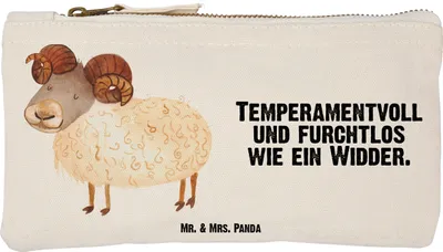 Produktbild von Mr. & Mrs. Panda Mäppchen Sternzeichen Widder Größe S Klein - Weiß - Geschenk, Schlampermäppchen, Geburtstag März, Schafbock, Federmappe, Kulturbeutel, Kosmetiktasche