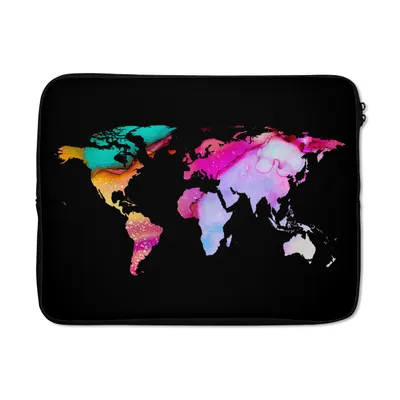Produktbild von MuchoWow® Laptop Hülle 17 Zoll Laptoptasche Weltkarte - Regenbogen - Schwarz - Zipper - Schutzabdeckung