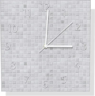 Produktbild von Wallario Design Wanduhr Fliesen im Bad weiß-grau aus Aluverbund, Größe 30 x 30 cm