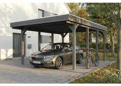 Produktbild von Einzelcarport SKAN HOLZ Friesland inkl. Pfostenanker, EPDM Folie 402 x 555 cm schiefergrau