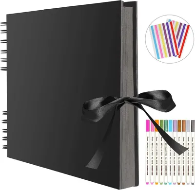 Produktbild von Fotoalbum 80 Schwarze Seiten Scrapbook Fotoalbum zum Selbstgestalten 40Blatt 290*215mm Fotobuch zum Einkleben DIY Spiralalbum Vintage für Baby Valentinstag Geburtstag Geschenk