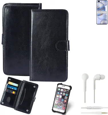 Produktbild von K-S-Trade 360° Hülle kompatibel mit Huawei Honor 30 Pro+ inkl. Headphones schwarz Kunstleder Case BookCase WalletCase Kunstlederederhülle