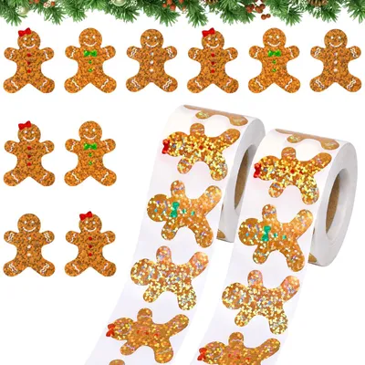 Weihnachtsaufkleber 1000 Stück, Lebkuchen-Sticker, 2 Rollen, selbstklebend