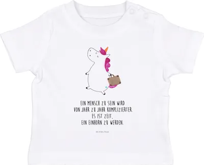 Produktbild von Mr. & Mrs. Panda  T-Shirt Einhorn Koffer 0. - 6. Monat - Weiß - Geschenk, Baby Jerseyshirt, Kleinkind, Abenteuer, Unicorn, Einhörner, Kinder Oberteil, Reise, Babyshirt