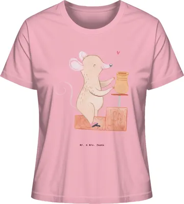 Produktbild von Mr. & Mrs. Panda Baumwoll T-Shirt Damen Maus Töpfern Größe S - Baumwolle Pink - Geschenk, Kurzarm, Shirt Mit Spruch, Töpferkurs, Töpferei, Basic, Kurzarmshirt, Oberteil