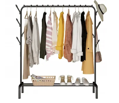 Produktbild von Metall-Kleiderständer schwarz – Höhenverstellbar, bodenstehend, für Garderobe & Flur
