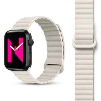 Produktbild von Core Armband für Apple Watch Ultra/SE/10/9/8/7/6/5/4/3/2/1, Atmungsaktives Silikon Magnet Sportarmband, 42/44/45/46/49mm - Polarstern Sandweiss