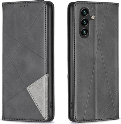 Produktbild von Mobigear Rhombus Slim  Samsung Galaxy S25 FE Hülle Klapphülle - Schwarz