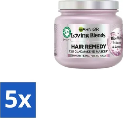 Image de Garnier - Loving Blends - Masque capillaire - Infusion d'eau de riz - Brillance et douceur - Cheveux longs - 340 ml - Pack avantage - 5 pièces