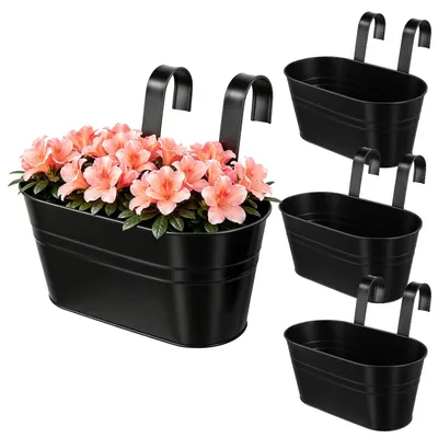 Image de Lot de 4 pots de fleurs suspendus en métal, avec crochets amovibles