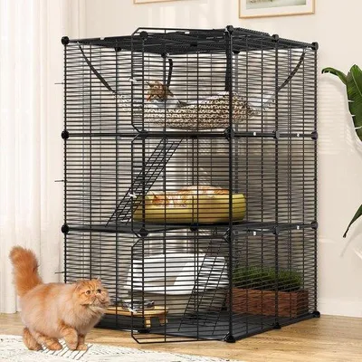 Produktbild von Famanu Katzenbox 3-lagig DIY mit Hangmatte - Katzenhaus für 1-2 Katzen