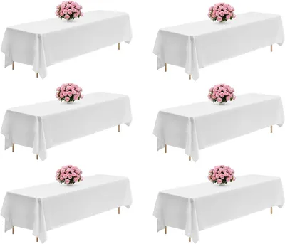 Produktbild von 6 x Tischdecke aus Polyester 2286 x 3353 mm, wiederverwendbarer Tischschutz, maschinenwaschbar für formelle Anlässe, Weiß