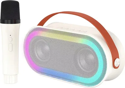 Produktbild von Mini-BT-Karaoke-Maschine, Karaoke-Lautsprecher mit kabellosen Mikrofonen, umwerfender Farblichteffekt fuer Erwachsene und Kinder, Heimparty