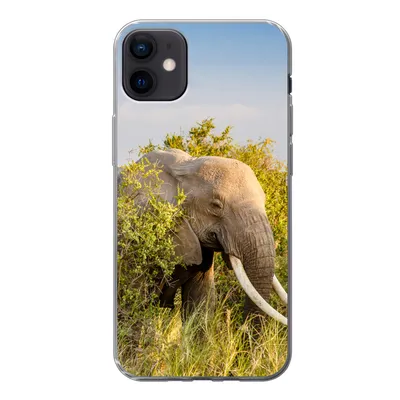 Produktbild von MuchoWow® Handyhülle Schutzhülle Hülle für iPhone 12 mini Elefant - Tiere - Gras - Grün - Berg Silikon Softcase Handy Hülle - Bild