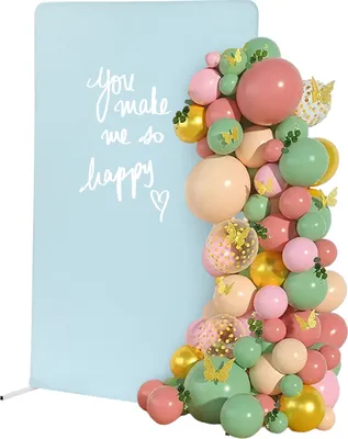 Image de 1,5*2m arche de mariage en métal blanc avec tissu de fond bleu décoration de fête