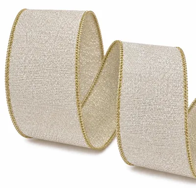 Weihnachtsband Champagner-Gold 2m 63mm Drahtkante