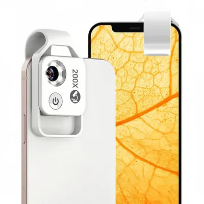 Produktbild von 200X Telefon-Mikroskopobjektiv mit CPL, LED Fuelllicht, Universal-Telefonclip, fuer die Beobachtung von Pflanzen,Insekten,Haut,Bewertung,Tests
