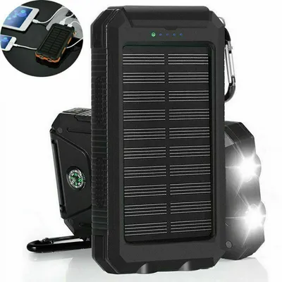 Produktbild von AIORBER Solar Power Bank with Dual LED Flashlight, Waterproof, Dustproof, and Shockproof for Outdoor Activities - Black