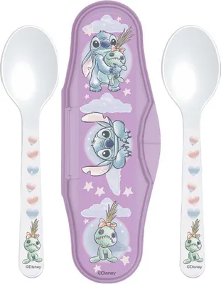 Produktbild von Tataway 2er-Set Löffel mit Stitch-Box – Weiches Kinderbesteck aus Silikon, Disney-Design, Reiseetui inklusive – Sicher, rutschfest, perfekt für die Entwöhnung, den Kindergarten und die ersten Mahlzeiten.