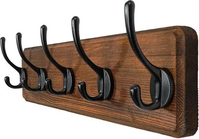 Obrázek produktu pro Dřevěný nástěnný věšák s háčky, 5 háčků, nástěnný věšák na kabáty, hnědý
