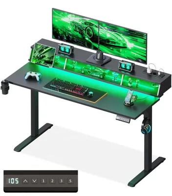 Gaming-Schreibtisch höhenverstellbar, RGB-LED, 140 cm, Schwarz