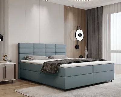 Produktbild von Boxspringbett 180x200, mit Bettkasten, Hellblau, Matratze und Topper, Doppelbett, REVE, Panda Möbel